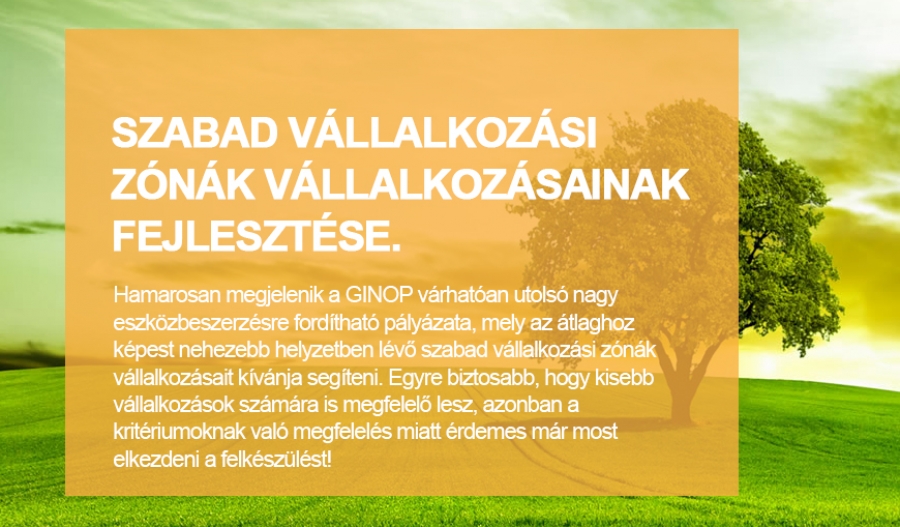 GINOP-1.2.9-19 - Szabad V&aacute;llalkoz&aacute;si Z&oacute;n&aacute;k v&aacute;llalkoz&aacute;sainak fejleszt&eacute;si t&aacute;mogat&aacute;sa